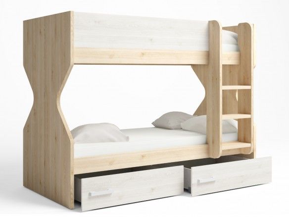 Litera 2 camas con 2 cajones color pino danés-blanco nordic  merkamueble