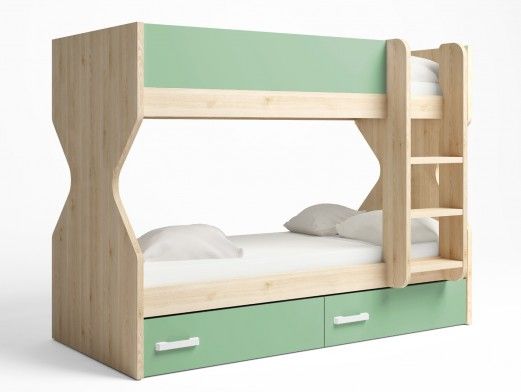 Litera 2 camas con 2 cajones color pino danés-verde talco  merkamueble