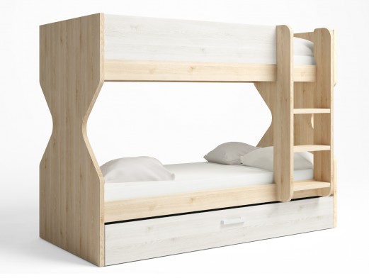 Litera 3 camas con nido arrastre color pino danés-blanco nordic  merkamueble