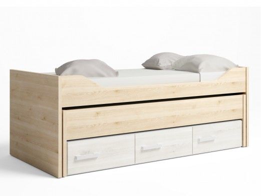 Compacto 2 camas y 3 cajones color pino danés-blanco nordic  merkamueble