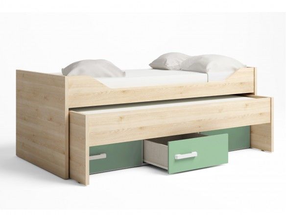 Compacto 2 camas y 3 cajones color pino danes-verde talco  merkamueble