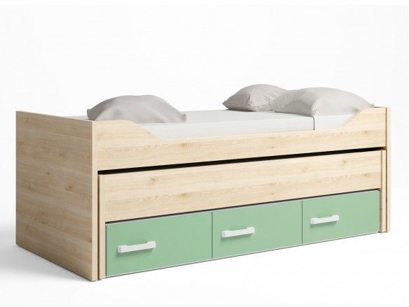 Compacto 2 camas y 3 cajones color pino danes-verde talco  merkamueble