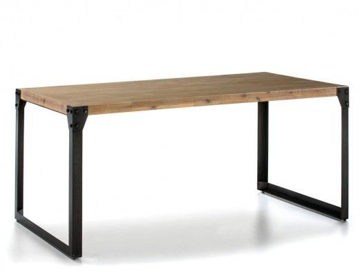 Mesa de comedor rectangular fija metálica y tapa madera color negro-roble  merkamueble
