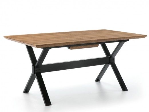 Mesa de comedor rectangular extensible metálica y tapa madera color negro-roble  merkamueble