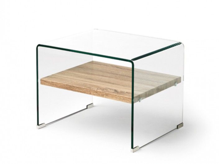 Mesa auxiliar de cristal y estante madera  merkamueble