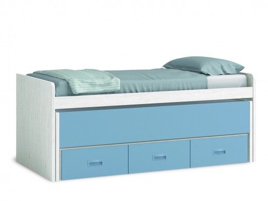 Compacto 2 camas y 3 cajones color ártico-cobalto  merkamueble