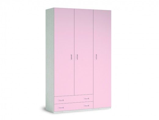 Armario 3 puertas y 2 cajones color ártico-rosa  merkamueble