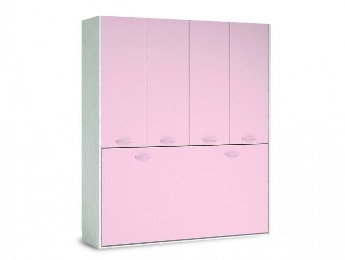 Cama abatible horizontal con armario 4 puertas color ártico-rosa  merkamueble