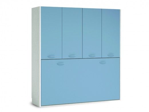 Cama abatible horizontal con armario 4 puertas color ártico-cobalto  merkamueble