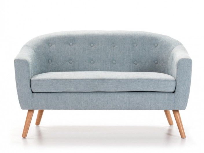 Sofá tapizado azul y patas altas madera  merkamueble
