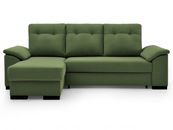 Sofá cama chaise longue con sistema de apertura arrastre elevable tapizado verde  merkamueble