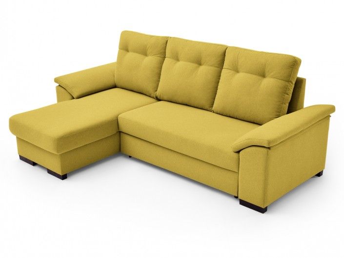 Sofá cama chaise longue con sistema de apertura arrastre elevable tapizado amarillo  merkamueble