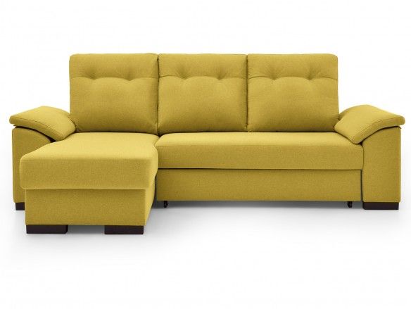 Sofá cama chaise longue con sistema de apertura arrastre elevable tapizado amarillo  merkamueble