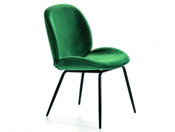 Pack 2 sillas de comedor tapizado verde y patas metálicas  merkamueble