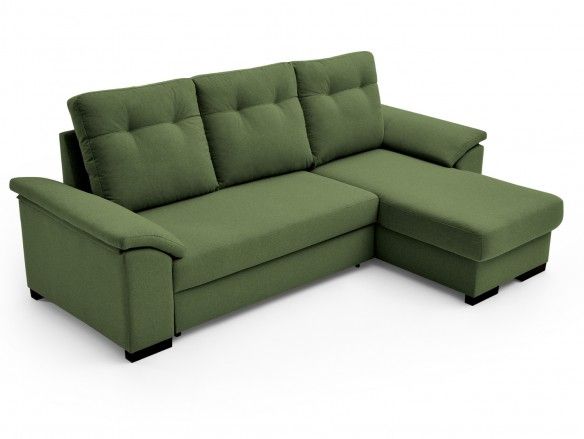 Sofá cama chaise longue con sistema de apertura arrastre elevable tapizado verde  merkamueble