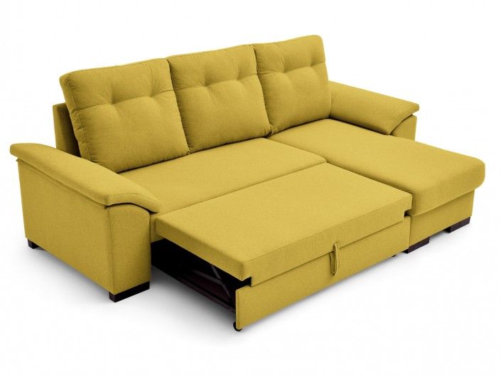 Sofá cama chaise longue con sistema de apertura arrastre elevable amarillo  Merkamueble