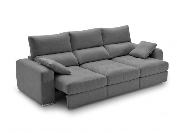 Sofá 4p con 3 asientos deslizantes tapizado gris oscuro  merkamueble