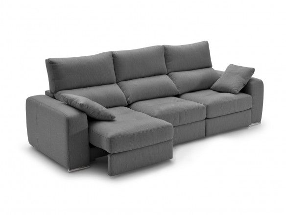 Sofá 4p con asientos deslizantes tapizado gris oscuro  merkamueble