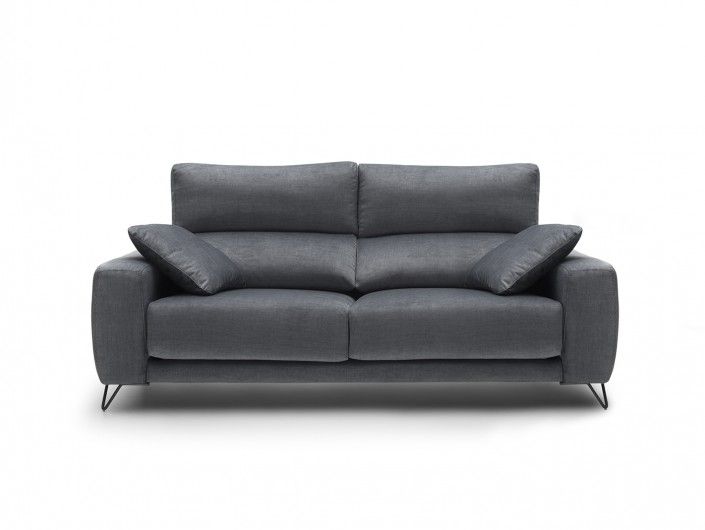 Sofá 3p con asientos deslizantes tapizado gris oscuro  merkamueble