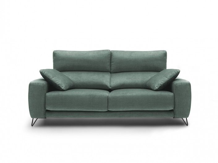 Sofá 3p con asientos deslizantes tapizado verde jade  merkamueble