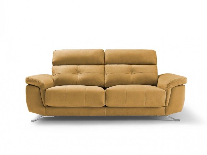 Sofá 3p con asientos deslizantes tapizado mostaza  merkamueble