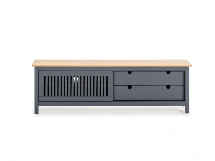 Mueble TV 1 puerta corredera y 2 cajones color cera-gris antracita  merkamueble
