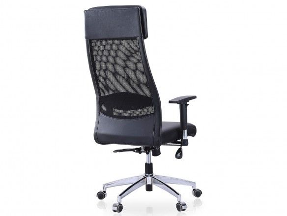 Sillón despacho giratorio regulable en altura y mecanismo basculante. Cabecero / cojín lumbar regulable color negro  merkamueble