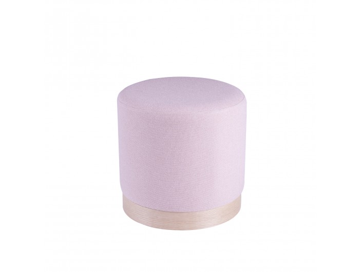Puf redondo con la base de madera tapizado rosa  merkamueble