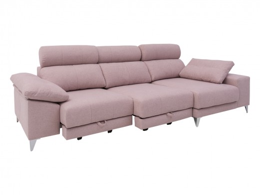 Chaise longue derecho con asientos deslizantes de carro tapizado rosa  merkamueble 2