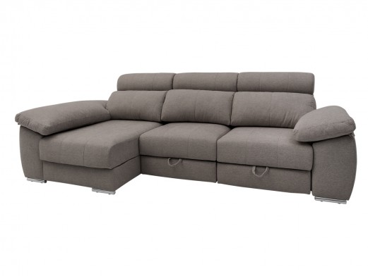 Chaise longue izquierdo con asientos deslizantes de carro tapizado gris  merkamueble
