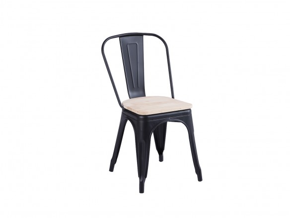 Pack 4 sillas vintage de chapa de acero color negro-roble  merkamueble