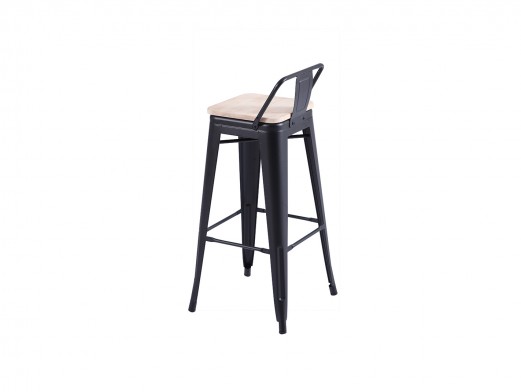 Pack 4 taburetes altos vintage de chapa de acero color negro y asiento de madera de roble  merkamueble 2