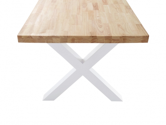 Mesa de comedor fija con patas en X color roble - blanco  merkamueble