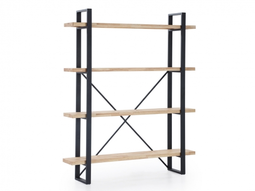 Estantería alta con 4 estantes de madera de roble y estructura metálica color negro  merkamueble