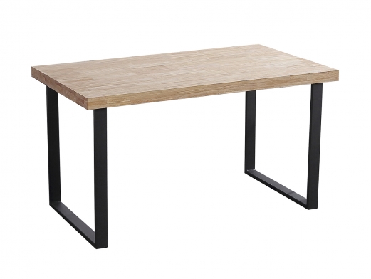 Mesa de comedor fija con tapa de madera de roble y patas metálicas negras  merkamueble