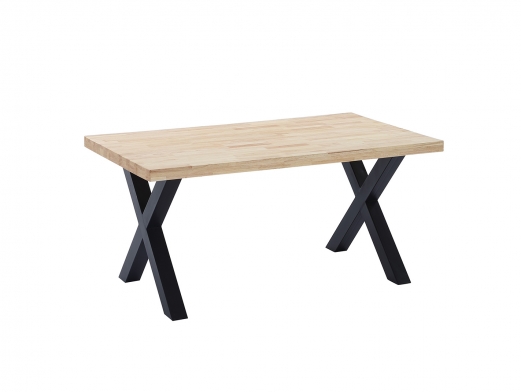 Mesa de comedor fija con tapa de madera de roble y patas metálicas negras  merkamueble