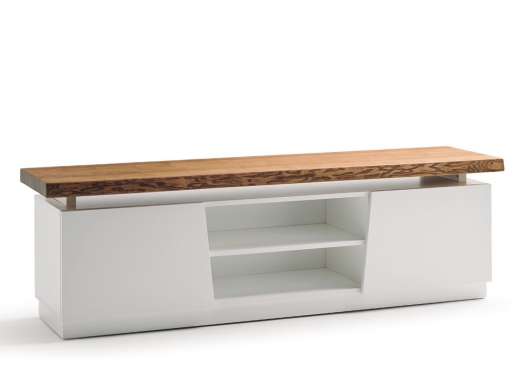 Mueble TV de 2 puertas con tapa de madera maciza de fresno color blanco  merkamueble