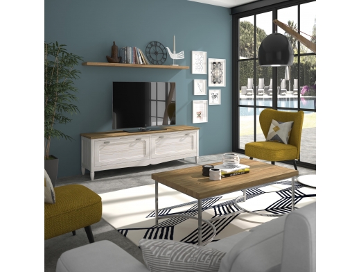 Mueble modular sencillo para salón,en color blanco roto y gris