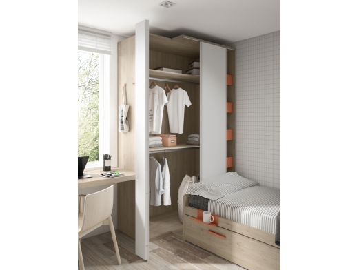 Dormitorio juvenil de línea modular con cama nido, zona de estudio..