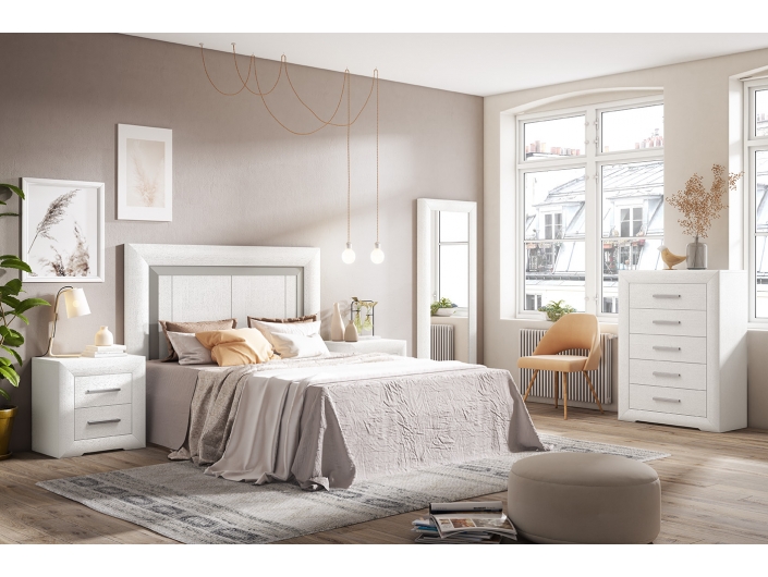 Composición dormitorio cama, mesitas y sinfonier color naturale-rayado  Merkamueble
