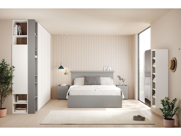 Composición dormitorio cama y mesitas color noce/ártico/blanco  merkamueble