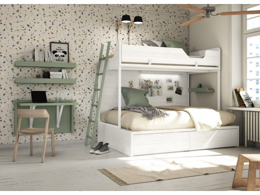 Dormitorio juvenil con armario, escritorio abatible y arcón - Antaix