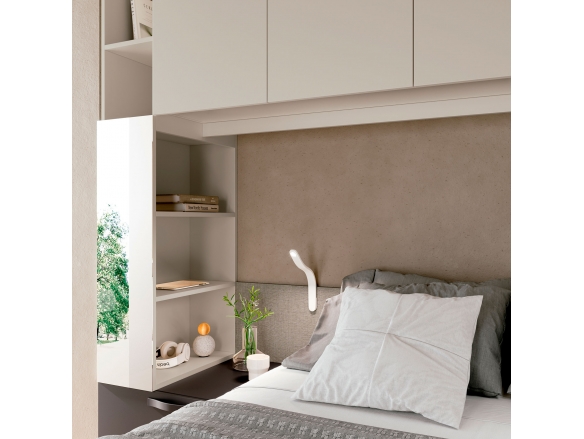 Composición dormitorio cama, armario y puente color tórtola/grafito/textil melamina  merkamueble