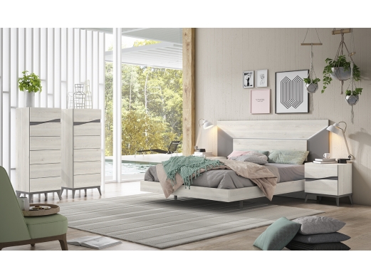 Composición dormitorio cama, mesitas y 2 sinfonieres color albo/gris tormenta  merkamueble