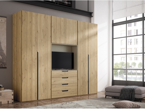 Composición dormitorio armario con hueco tv. color naturale/ visón chic  merkamueble