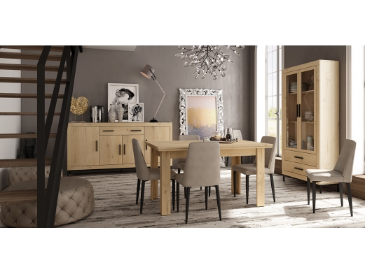 Salón comedor con Aparador con Librería, mesa de comedor y sillas