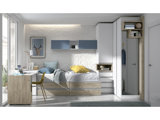 Composición dormitorio armario corredera color naturale-rayado Merkamueble