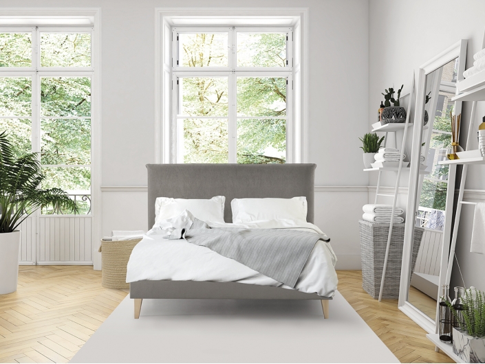 Composición dormitorio cabecero y bancada tapizado color lido 2  merkamueble