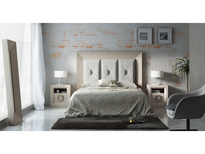 Composición dormitorio con cabecero, mesitas y espejo vestidor color roble 909  merkamueble