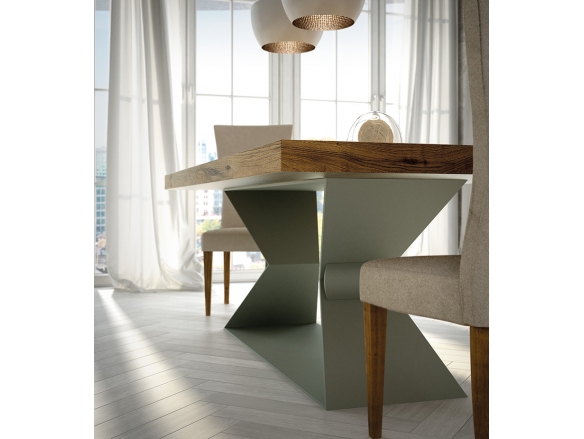 Mesa comedor rectangular con tapa madera y pata con forma metálica fresno- metal  merkamueble